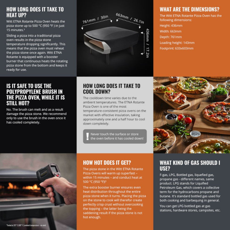 Witt Etna Rotante 16 Inches Pizza Oven with Rotating Turntable Graphite Graphite