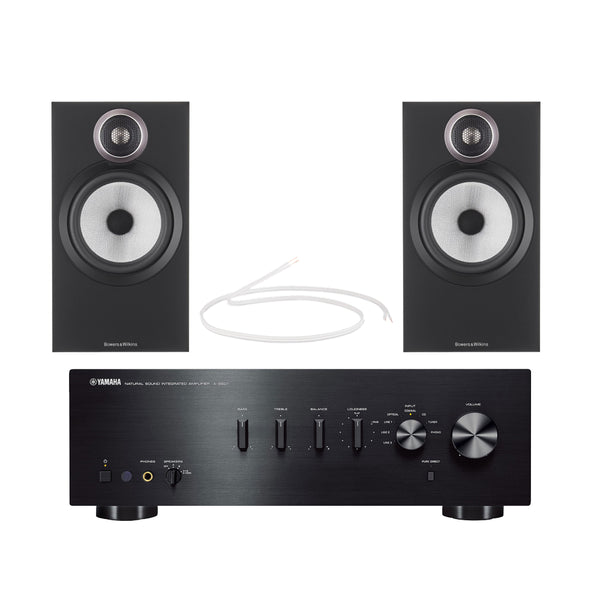 Yamaha AS501 Integrated Amplifier with Bowers & Wilking 606 S3 Standmount Speakers Pair Black HiFi Package