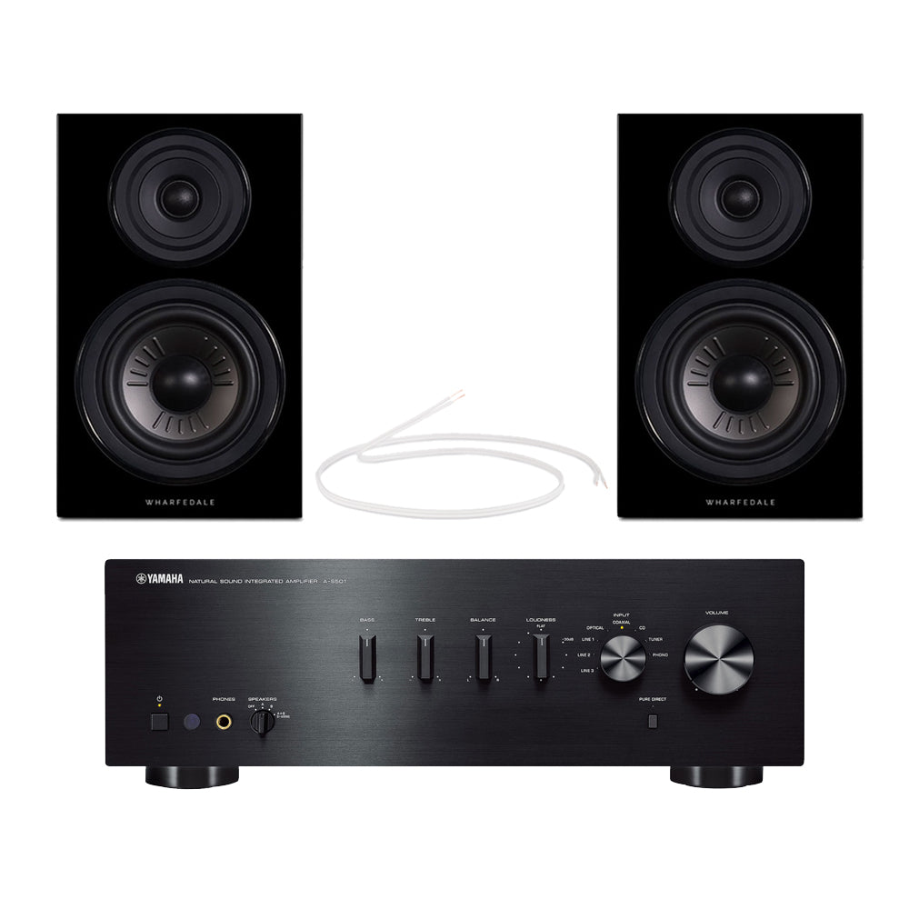 Yamaha AS501 Integrated Amplifier with Wharfedale Diamond 12.2 Bookshelf Speakers Pair Black HiFi Package