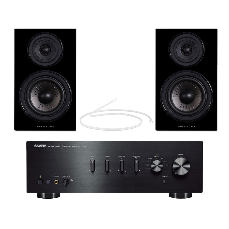 Yamaha AS501 Integrated Amplifier with Wharfedale Diamond 12.2 Bookshelf Speakers Pair Black HiFi Package
