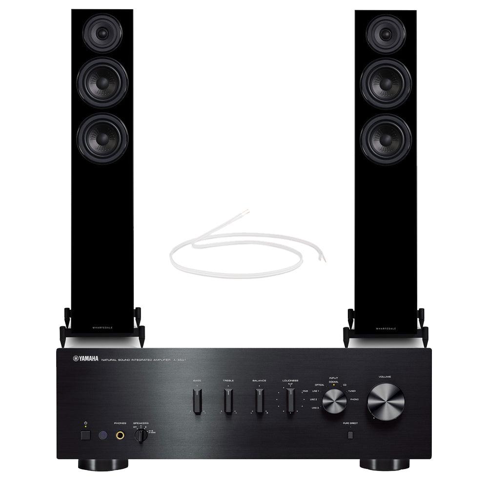Yamaha AS501 Integrated Amplifier with Wharfedale Diamond 12.3 Floorstanding Speakers Pair Black HiFi Package