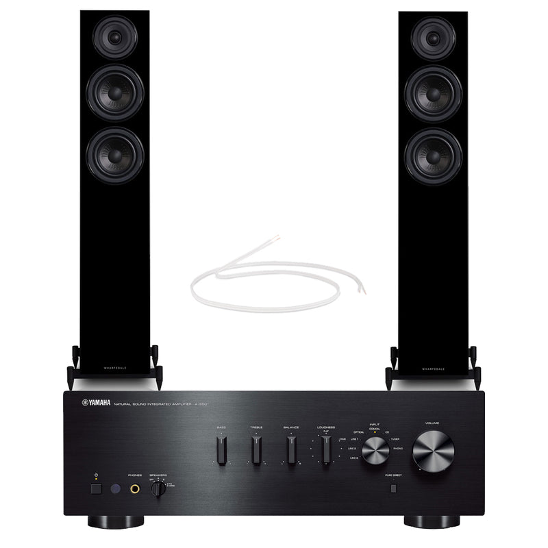 Yamaha AS501 Integrated Amplifier with Wharfedale Diamond 12.3 Floorstanding Speakers Pair Black HiFi Package