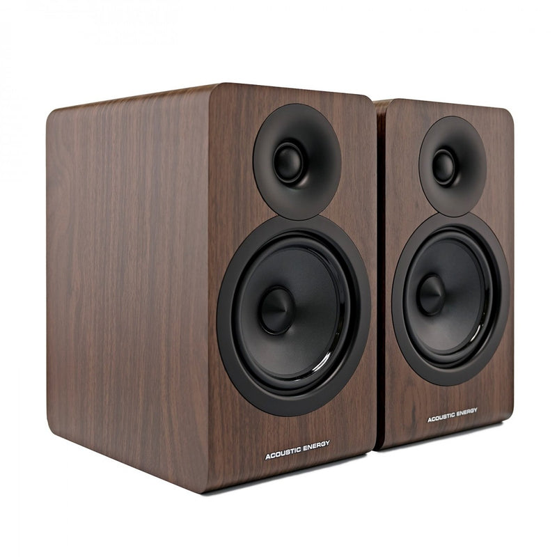 Yamaha AS501 Integrated Stereo Amplifier with Acoustic Energy AE100 MK2 Bookshelf Speakers Pair Walnut HiFi Package