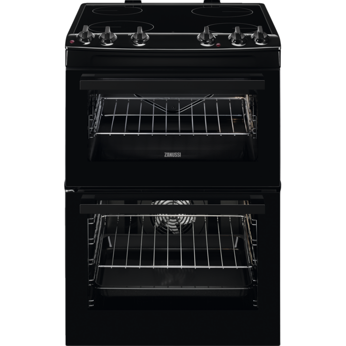 Zanussi ZCV66050BA Ceramic Electric Cooker with Double Oven Black Black