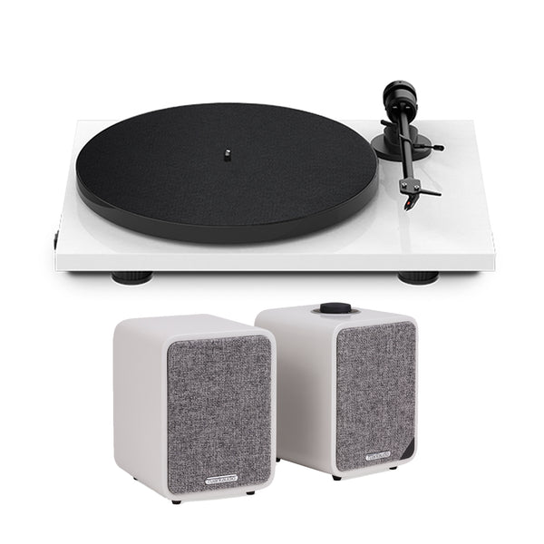 Pro-Ject E1PHONOWH-MR1MK2G E1 Phono Turntable in White with Ruark MR1 MK2 Speakers in Grey Bundle