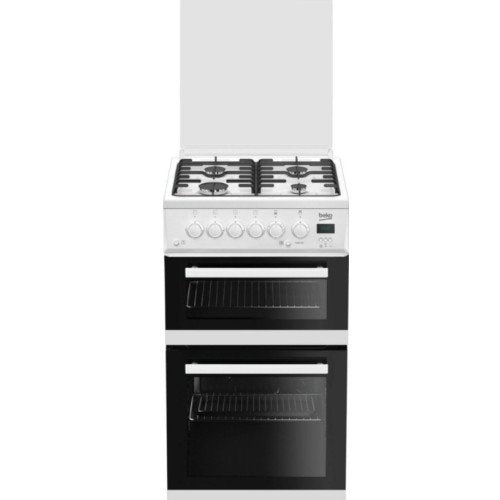 Beko EDG506 50cm Twin Cavity Gas Cooker with Glass Lid White