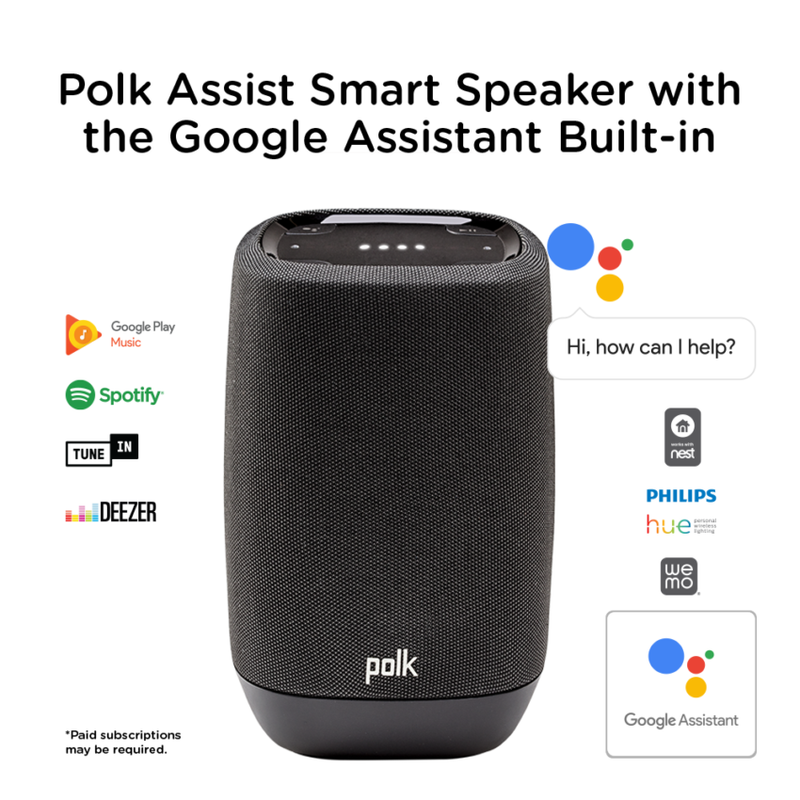 Polk Assist Bluetooth Smart Speaker with the Google Assistant Built-In in Black