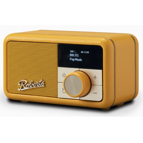 Roberts Revival Petite DAB DAB+ FM RDS digital radio rechargeable batteries USB charge Sunburst Yellow