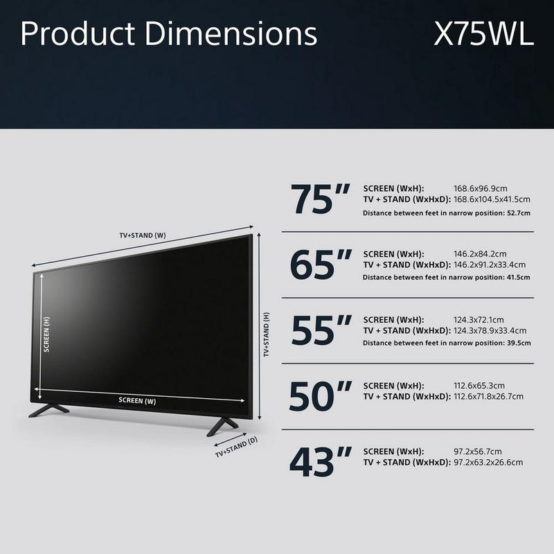 Sony KD43X75WLPU 43 Inch X75WL LED 4K UHD HDR Google Smart Bravia TV 2023
