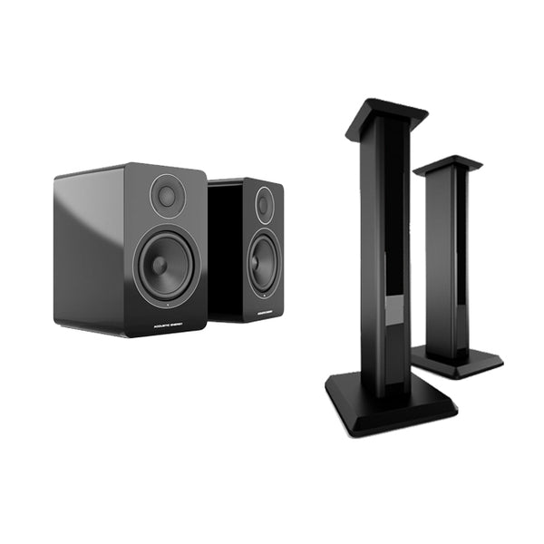 Acoustic Energy AE1 Active & Reference Speaker Stand Package – Piano Black