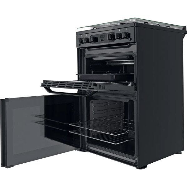 Hotpoint HDM67G0CCB UK Freestanding Gas Cooker with Double Oven Black Black