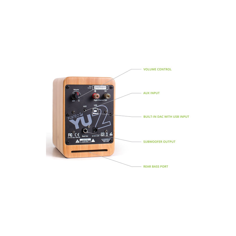 Kanto YU2 Powered Desktop Speakers Bamboo Bamboo
