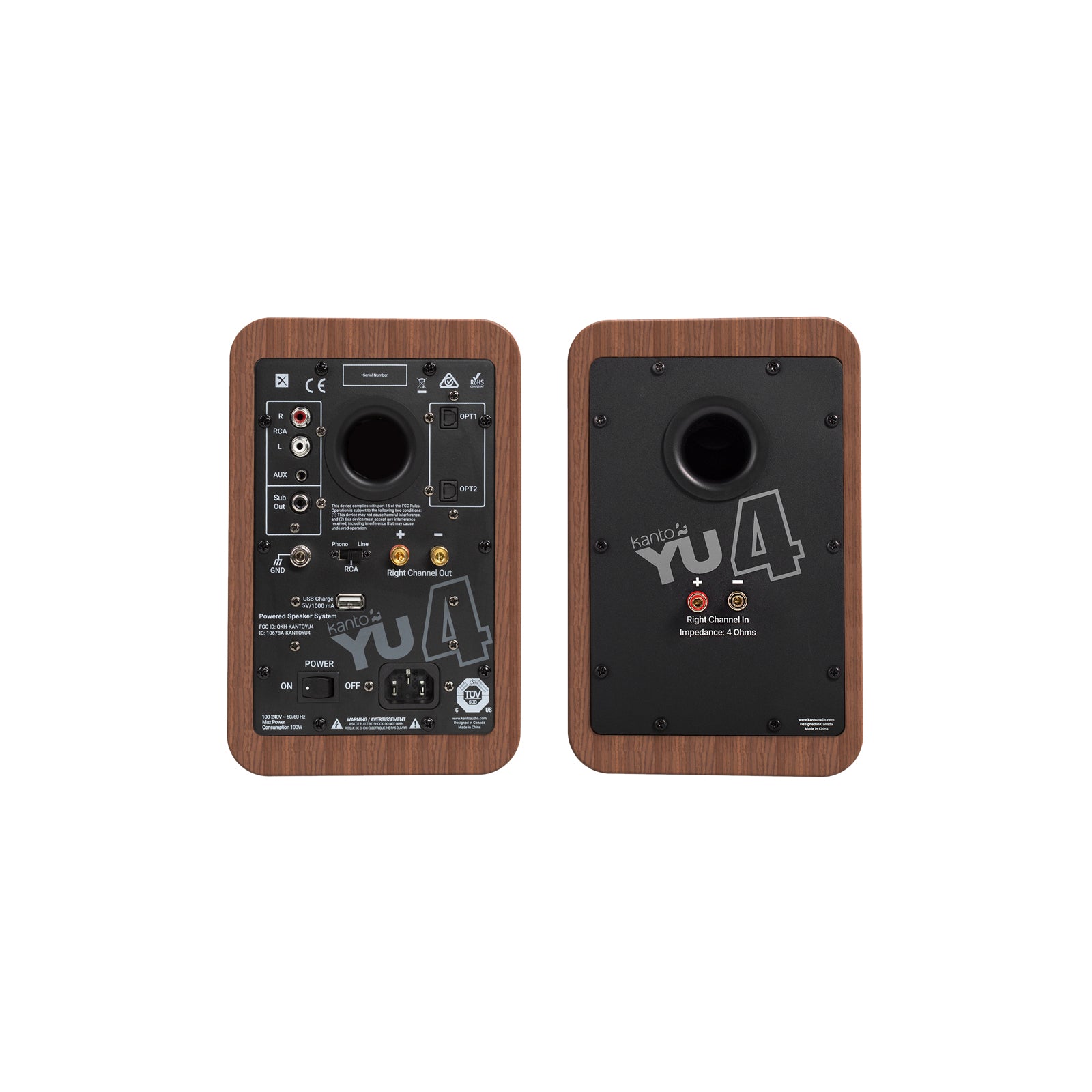 Kanto YU4 Powered Bookshelf Speakers With Bluetooth Walnut Walnut