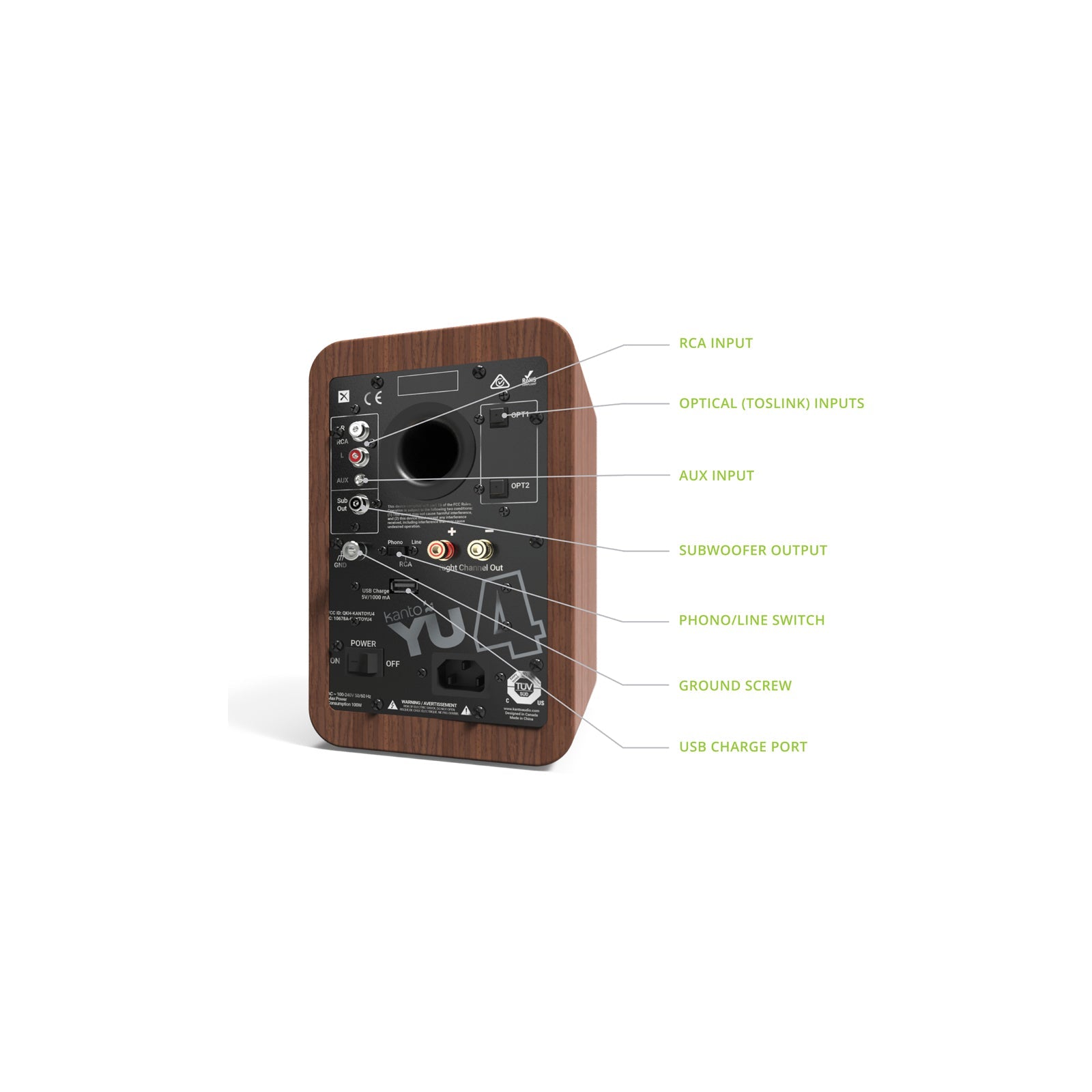 Kanto YU4 Powered Bookshelf Speakers With Bluetooth Walnut Walnut