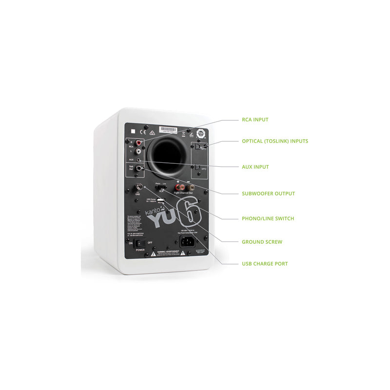 Kanto YU6 Powered Bookshelf Speakers With Bluetooth Matte White Matte White