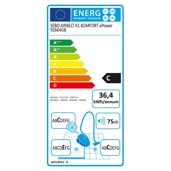 Sebo 92664GB Airbelt K1 Komfort ePower Vacuum Cleaner with Free 5 Year Guarantee Blue