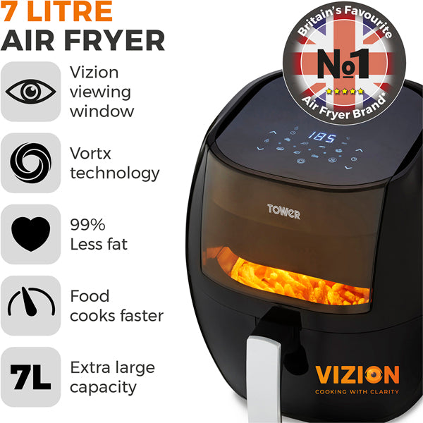 Tower T17072 Vortx Vizion 7 Litre Air Fryer With Digital Display