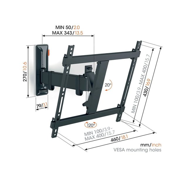 Vogels Comfort TVM 3425 Full-Motion TV Wall Mount for TVs from 32 to 65 inches Black