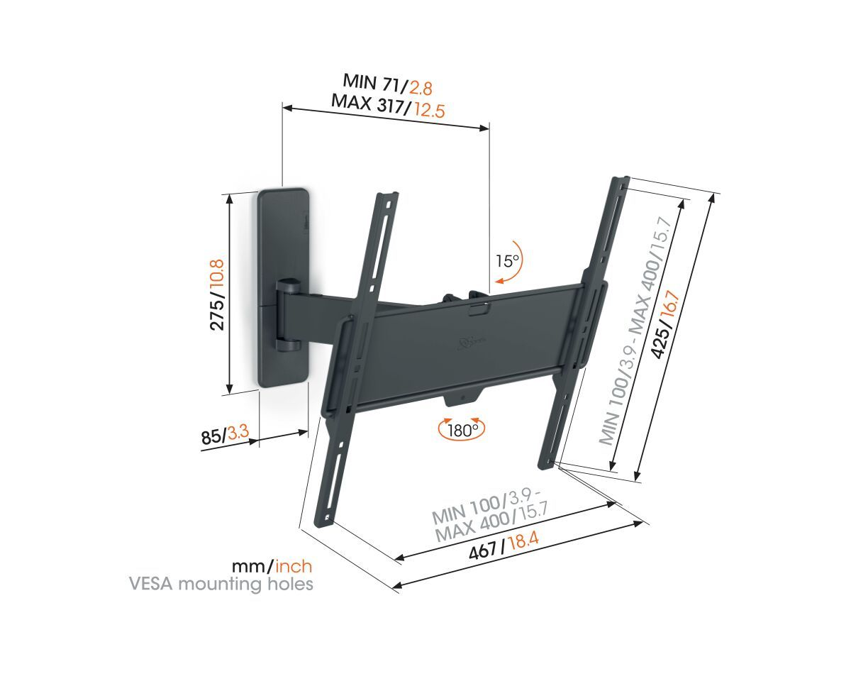 Vogels Quick TVM 1425 Full-Motion TV Wall Mount for TVs from 32 to 65 inches Black