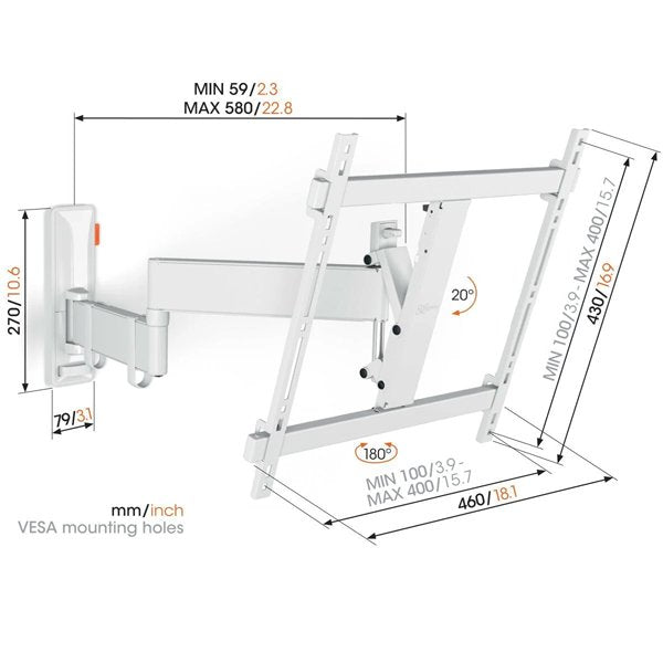 Vogels TVM 3445 Full-Motion TV Wall Mount for TVs from 32 to 65 inches White Spec