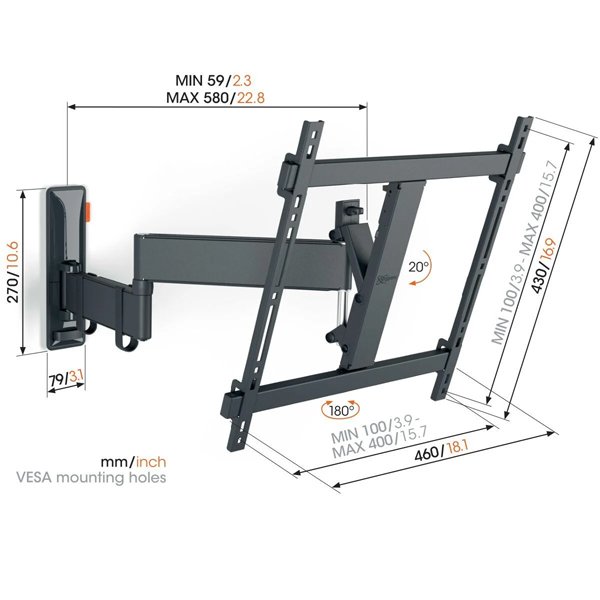 Vogels TVM 3445 Full-Motion TV Wall Mount for TVs from 32 to 65 inches black Spec