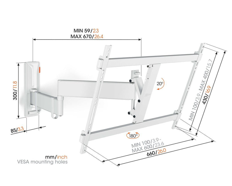 Vogels TVM 3645 Full-Motion TV Wall Mount  for TVs from 40 to 77 inches White Spec