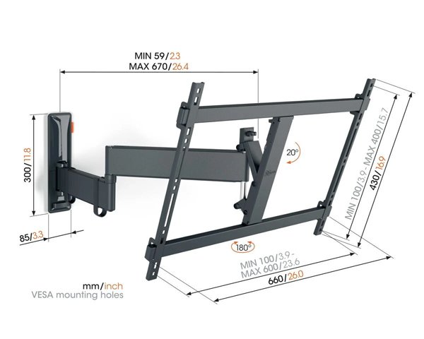Vogels TVM 3645 Full-Motion TV Wall Mount for TVs from 40 to 77 inches Black Spec